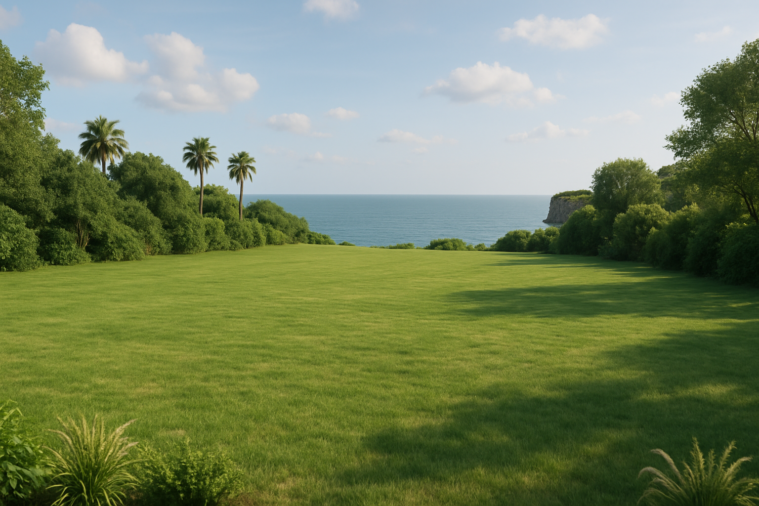 Green terraced building plot on Madeira overlooking the Atlantic. AI-generated image.