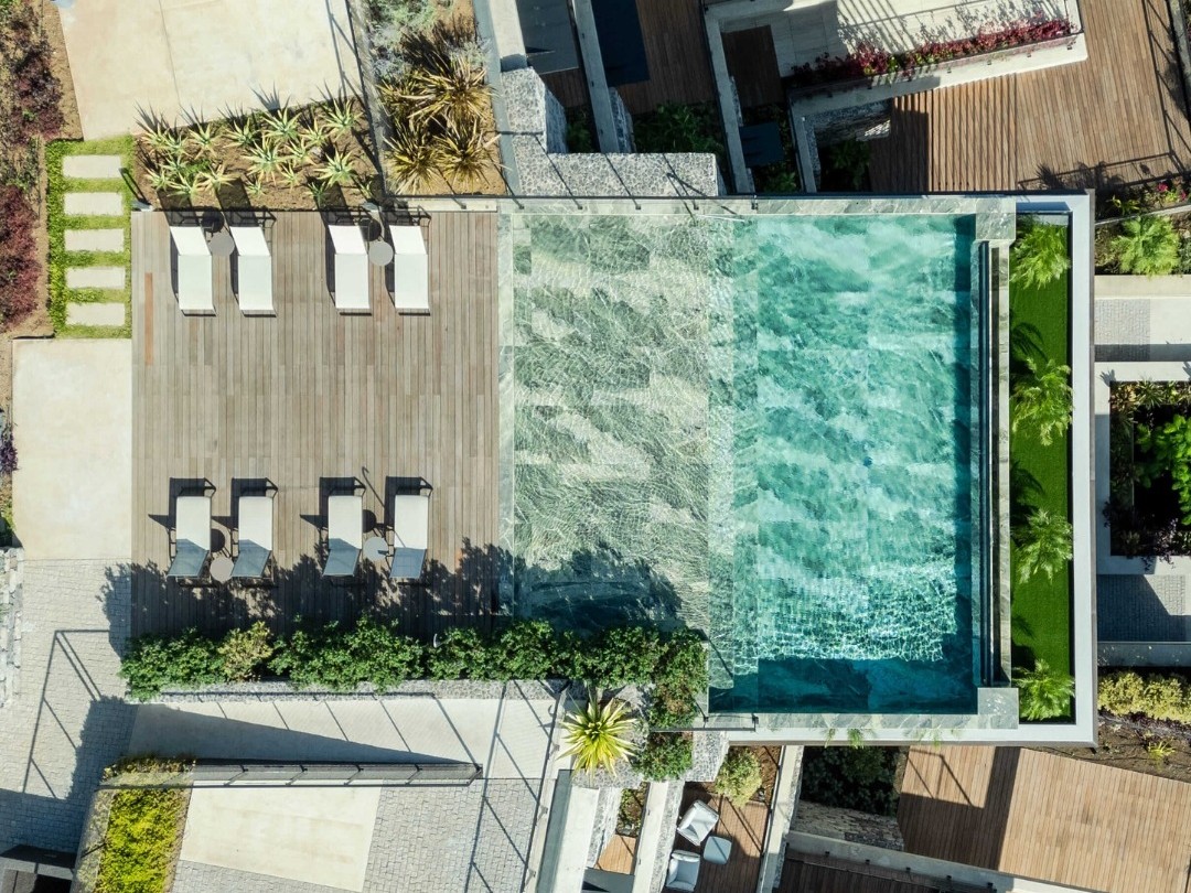 Aerial view of the residents' pool and sun deck, Savoy Residence Monumentalis, Funchal